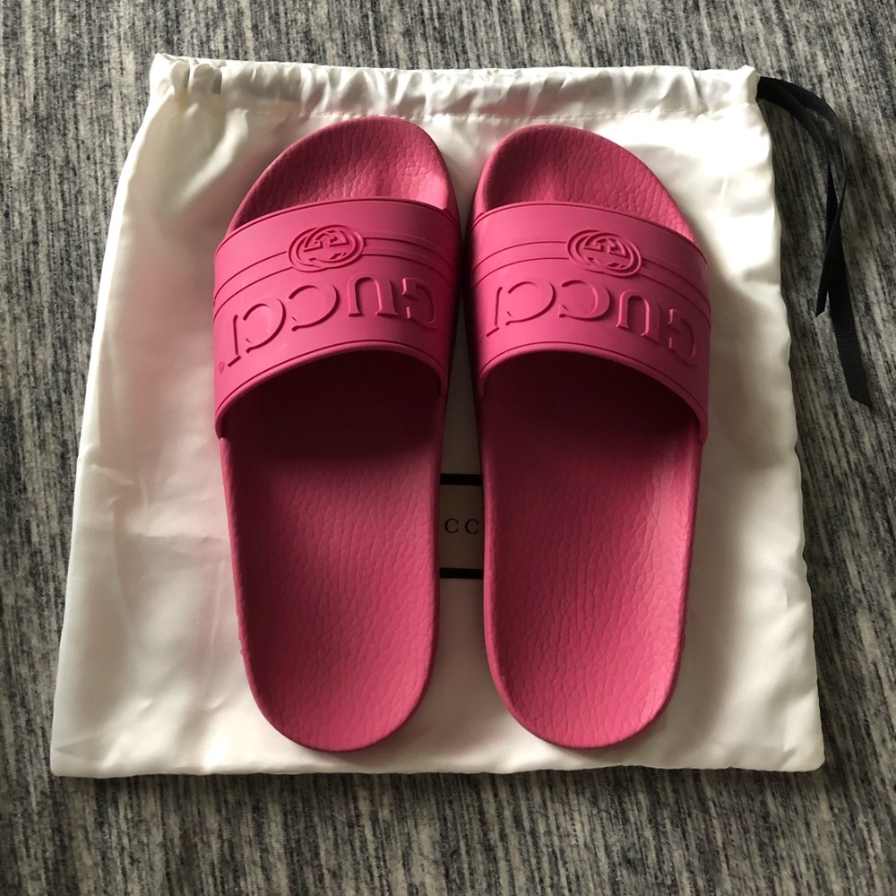 Hot pink Gucci slides